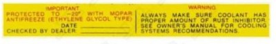 DD16 Mopar Antifreeze Warning - Top Left Side Core Support