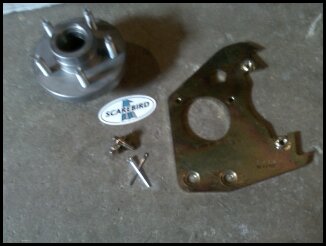 SCAREBIRD LLC. stuff<br />Hub with pressed in Right Hand studs<br />Banjo Bolts for chevy calipers<br />Mounting plates<br />All available at Scarebird's website.