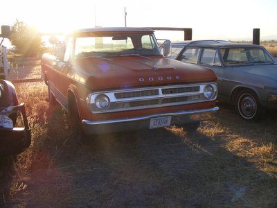 It is a '71 Adventurer SE, 383 automatic. 3.55 rear end with factory air. The condenser is missing and I am pretty sure the rad support and left front fender are not original to the truck. Aside from that, I am excited to get it home. IT RUNS!